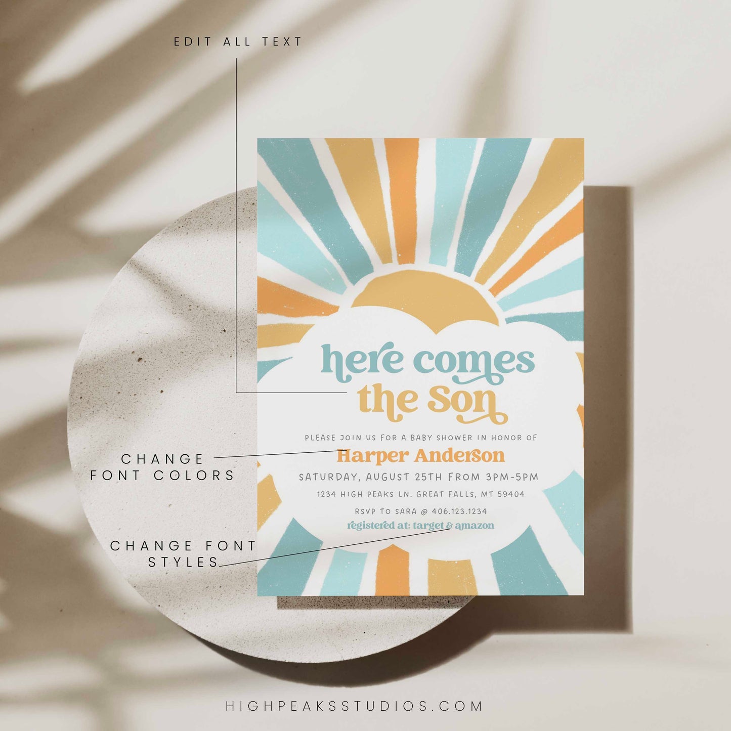 Sonshine Baby Shower Invitation 3 Card Set by High Peaks Studios