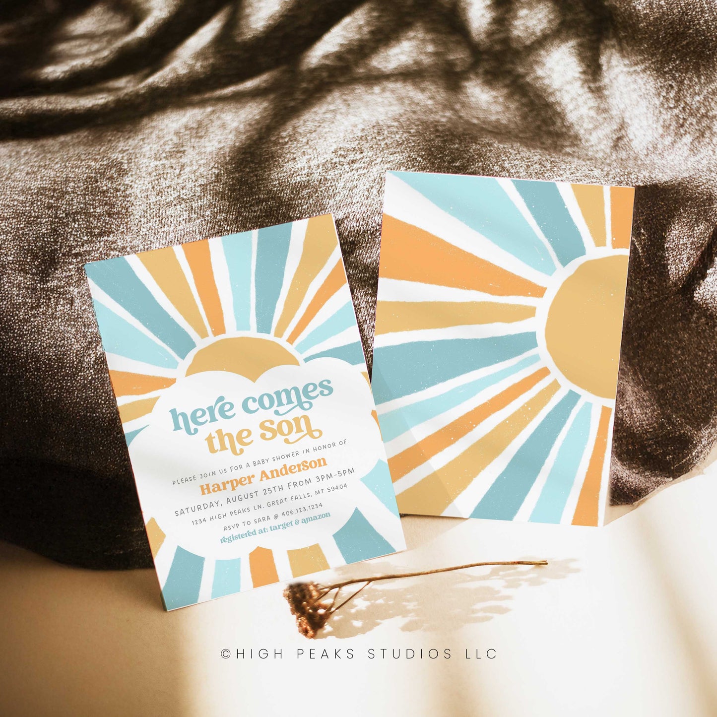 Sonshine Baby Shower Invitation 3 Card Set by High Peaks Studios