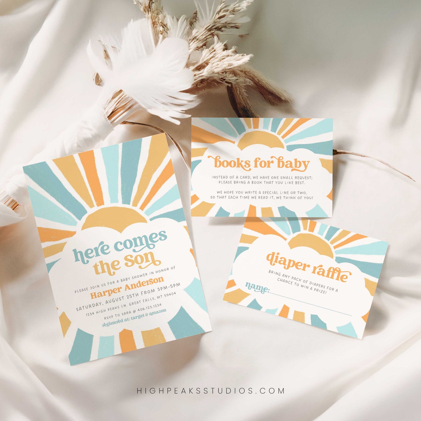 Sonshine Baby Shower Invitation 3 Card Set by High Peaks Studios