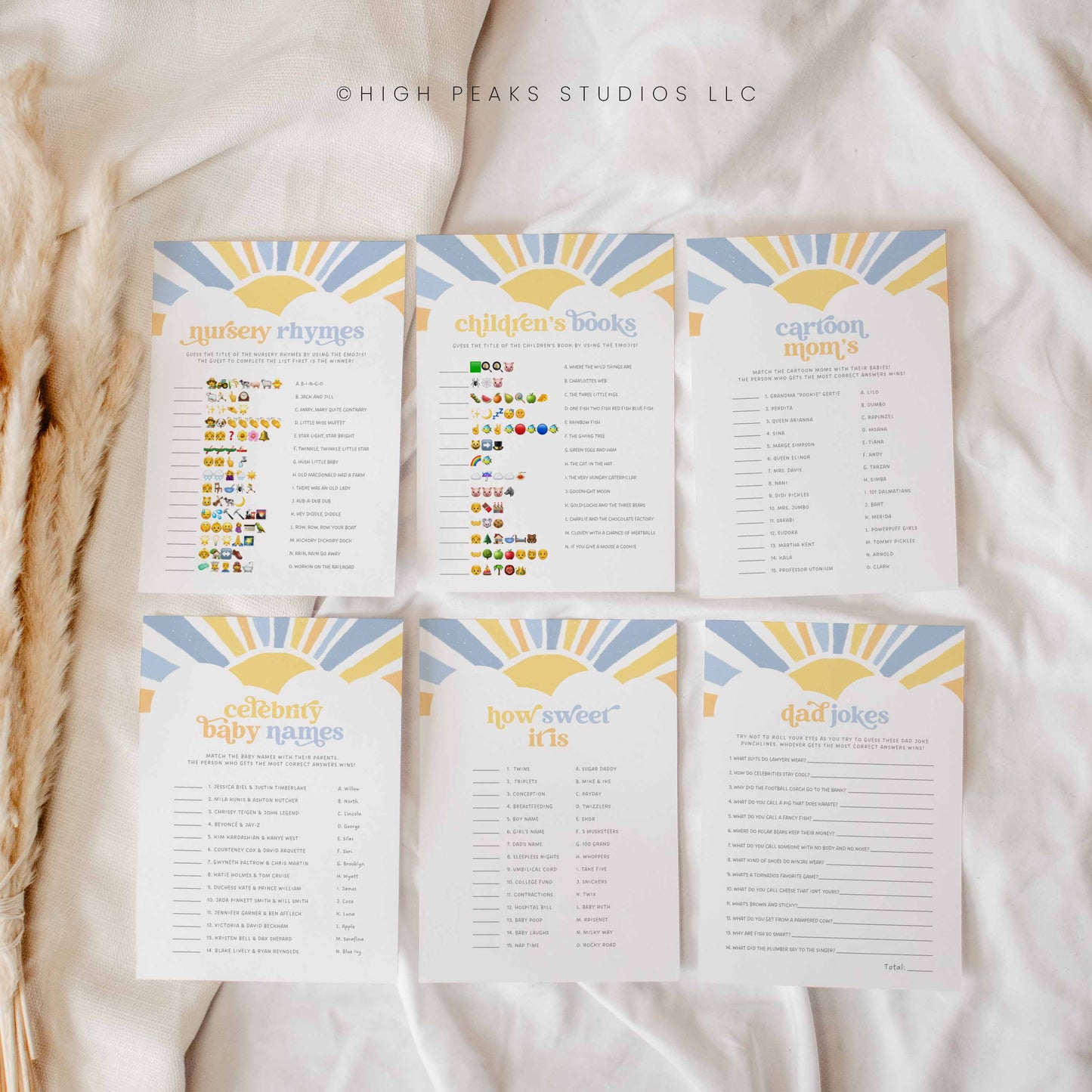 Sonshine Baby Shower Game Bundle, 24 Game Set templates by High Peaks Studios