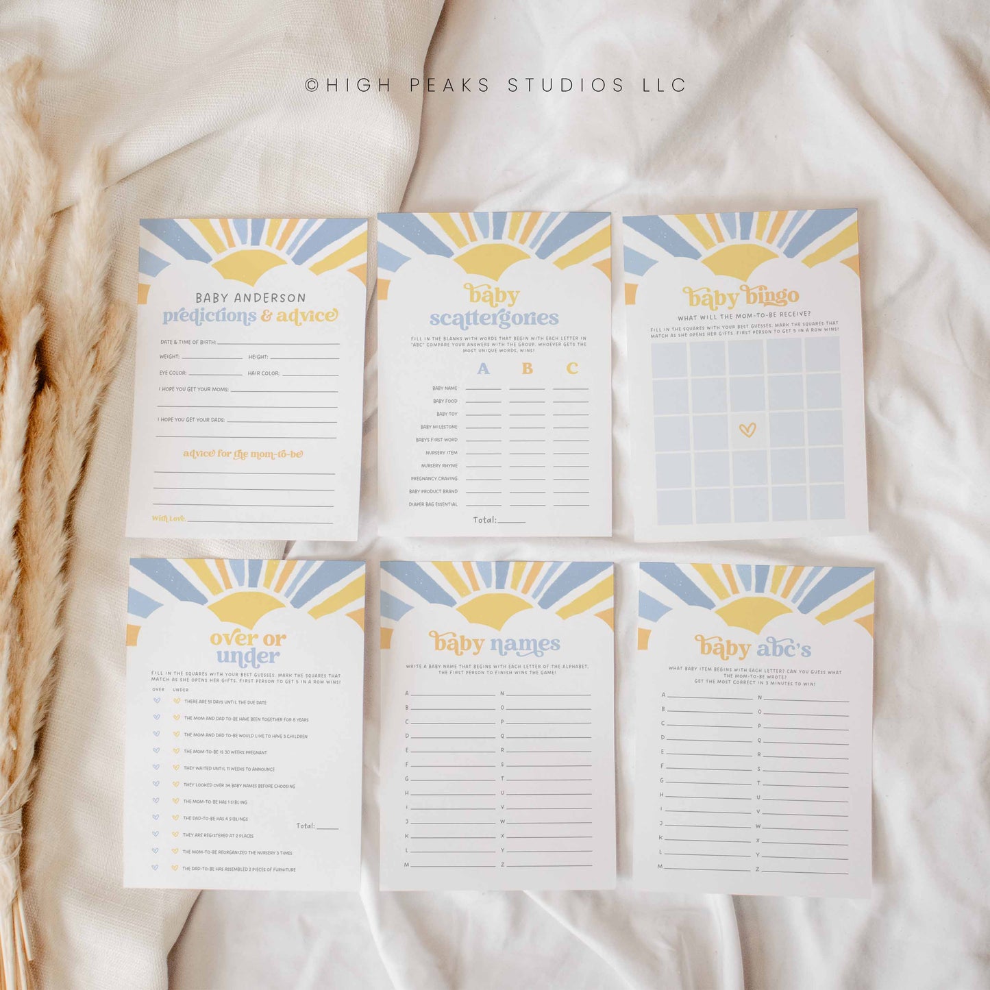 Sonshine Baby Shower Game Bundle, 24 Game Set templates by High Peaks Studios