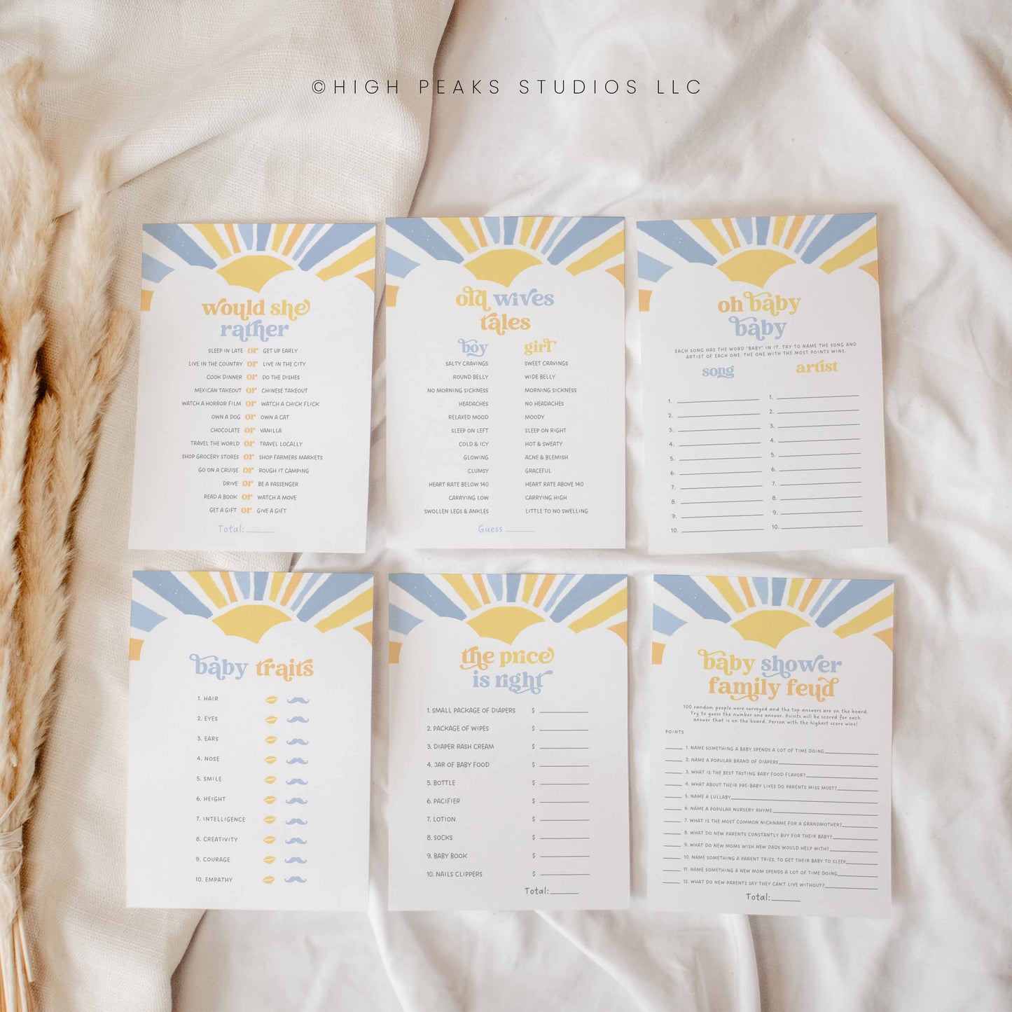 Sonshine Baby Shower Game Bundle, 24 Game Set templates by High Peaks Studios