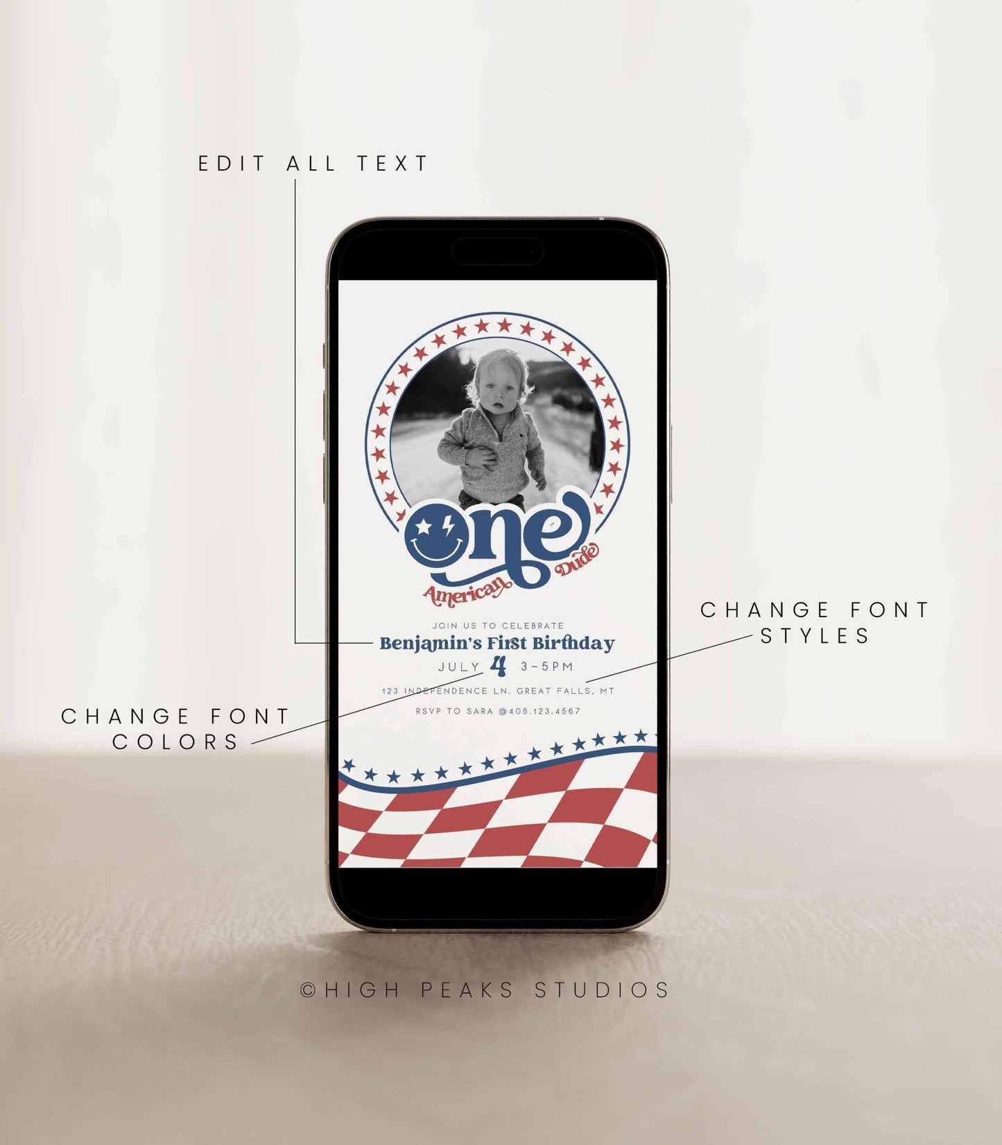 One American Dude First Birthday Evite - High Peaks Studios