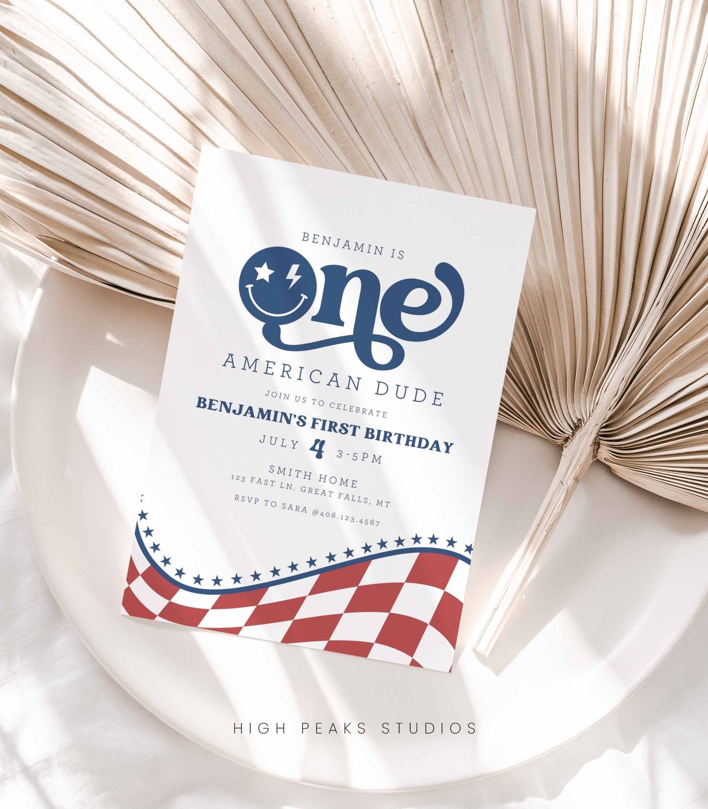 One American Dude First Birthday Invitation Printable - High Peaks Studios