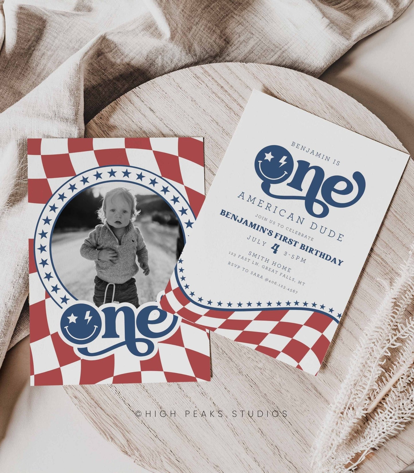 One American Dude First Birthday Invitation Printable - High Peaks Studios