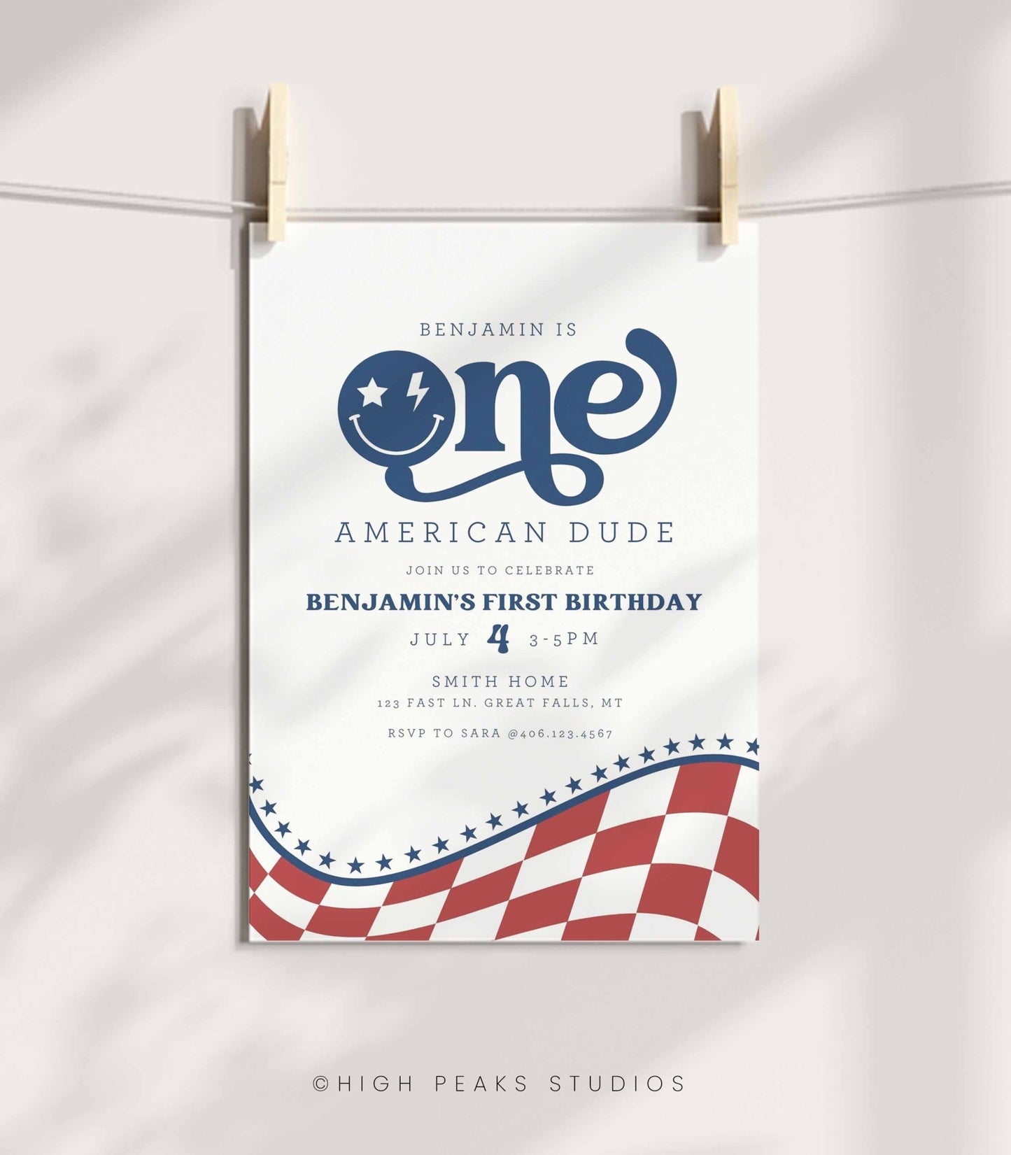 One American Dude First Birthday Invitation Printable - High Peaks Studios