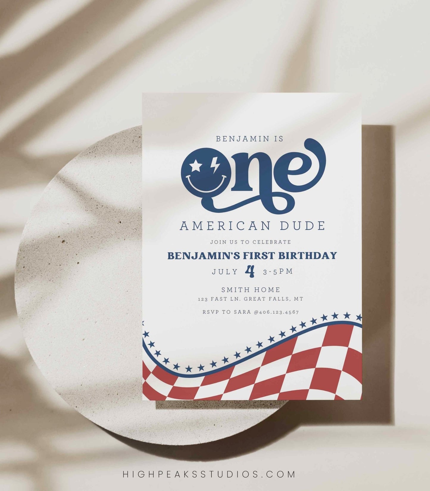 One American Dude First Birthday Invitation Printable - High Peaks Studios