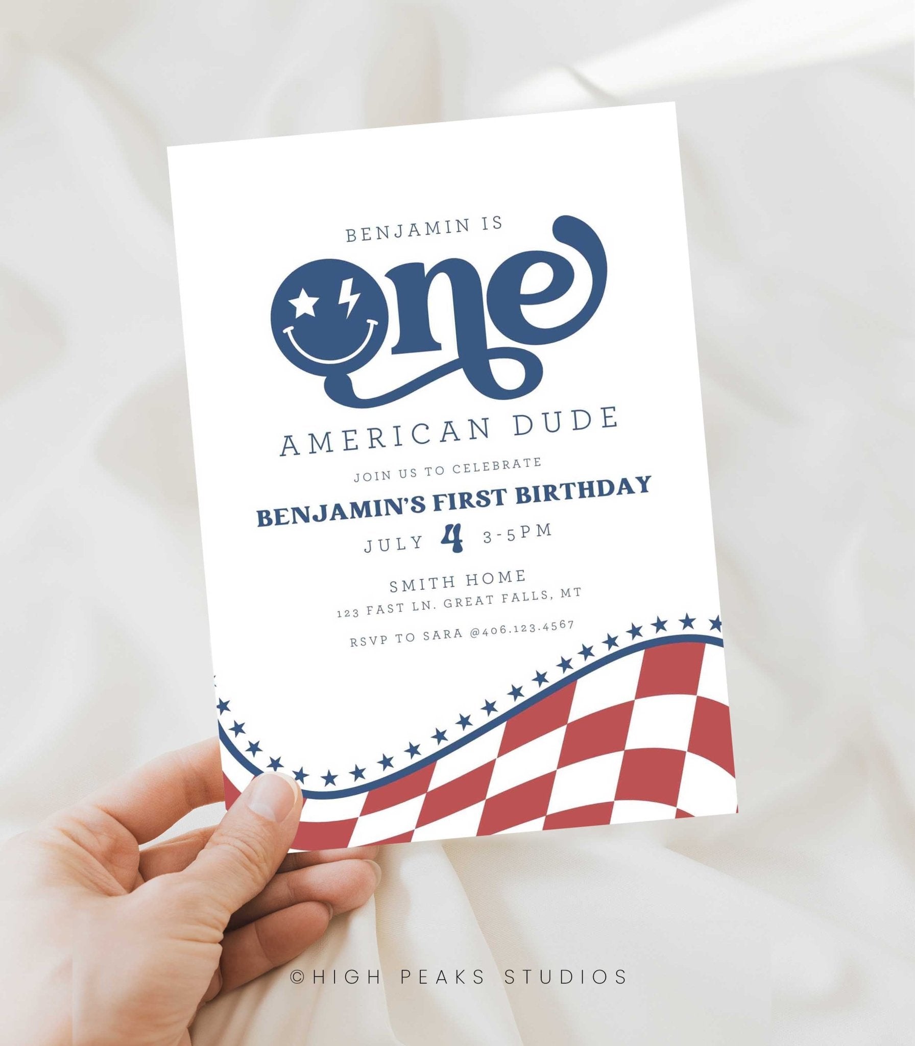 One American Dude First Birthday Invitation Printable - High Peaks Studios