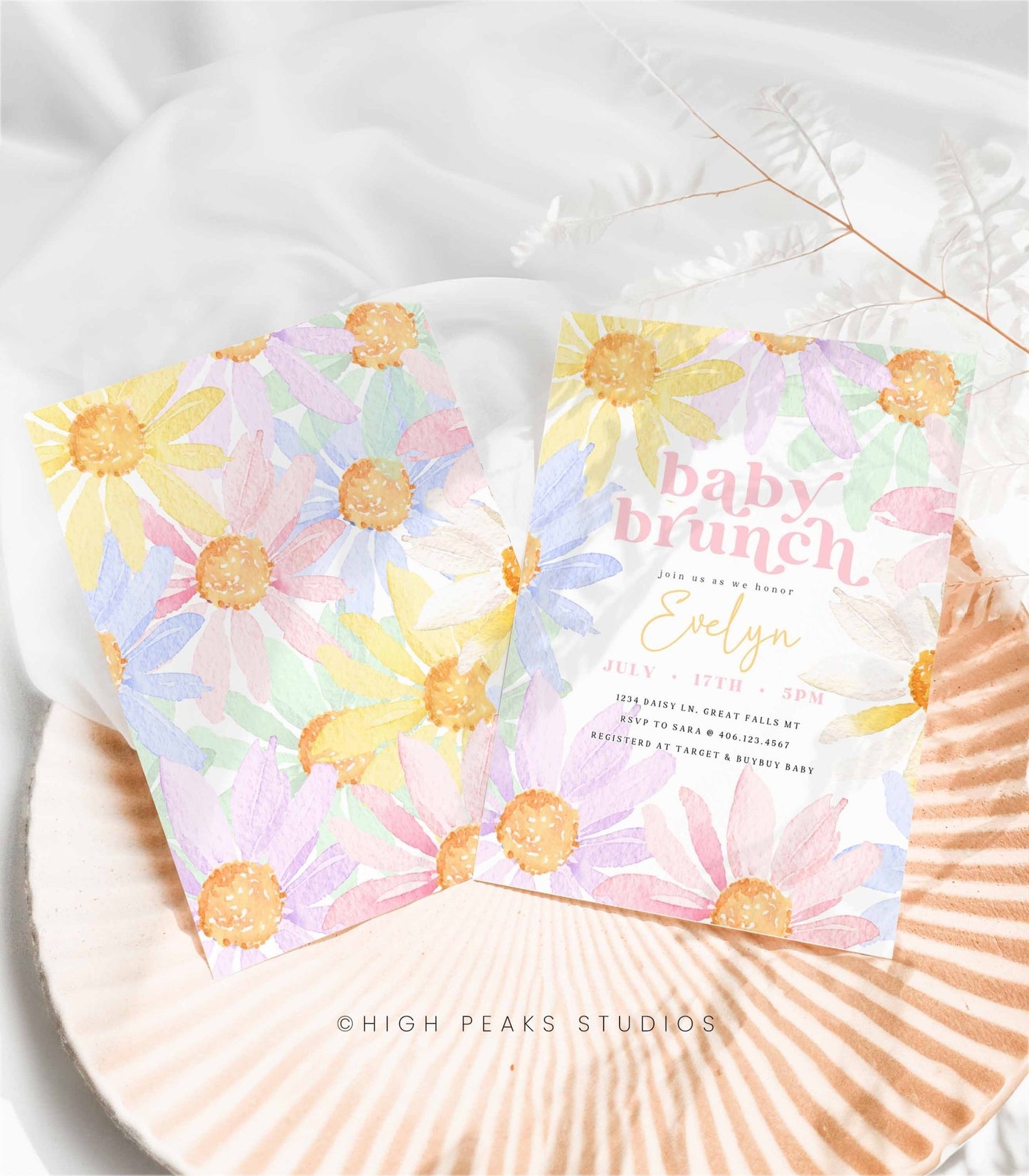Pastel Daisy Baby Brunch Invitation - High Peaks Studios