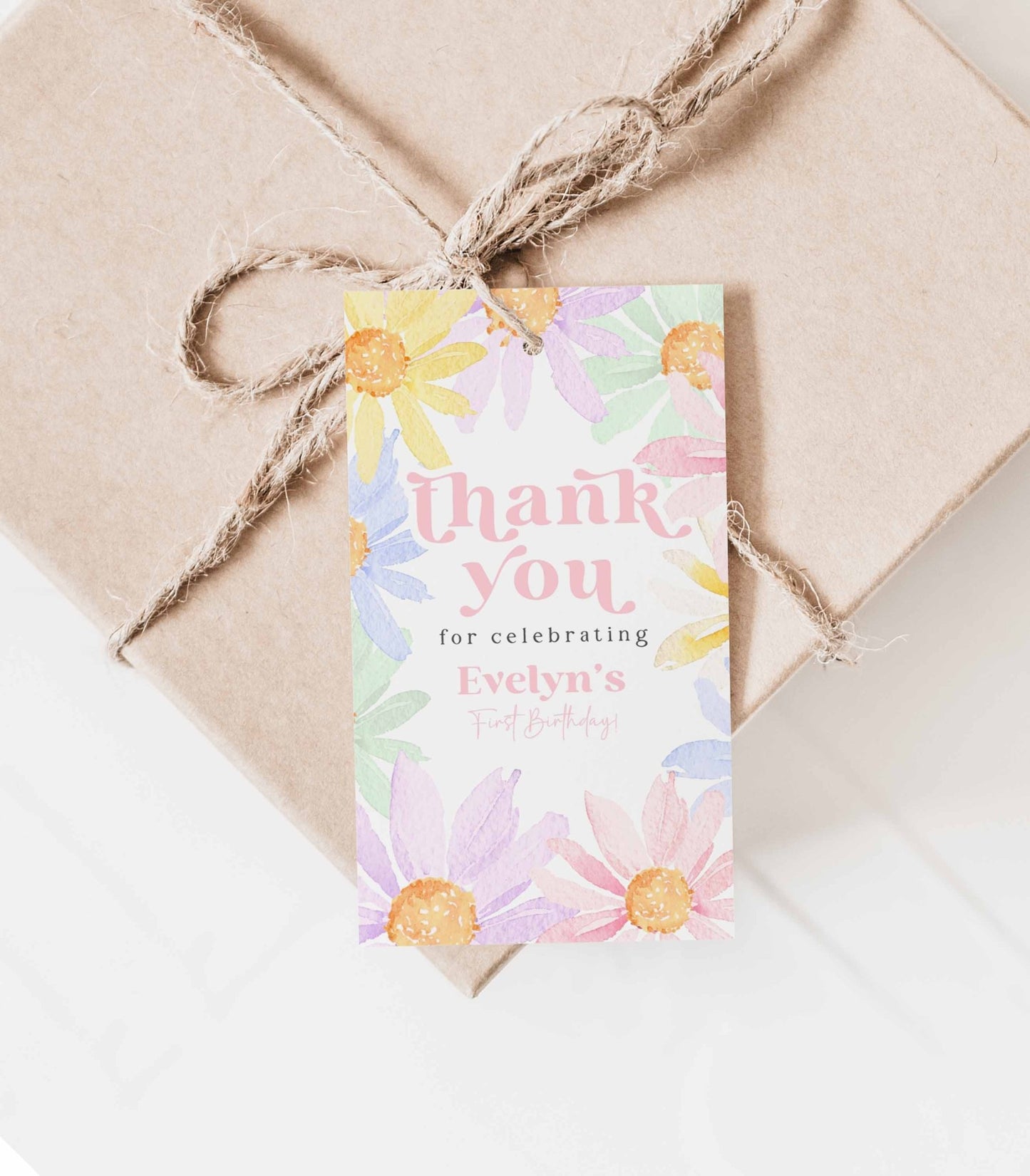 Pastel Daisy Birthday Favor Tags - High Peaks Studios