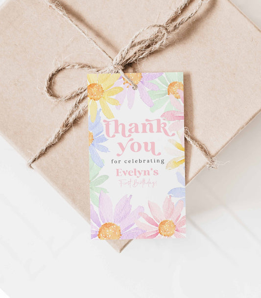 Pastel Daisy Birthday Favor Tags - High Peaks Studios