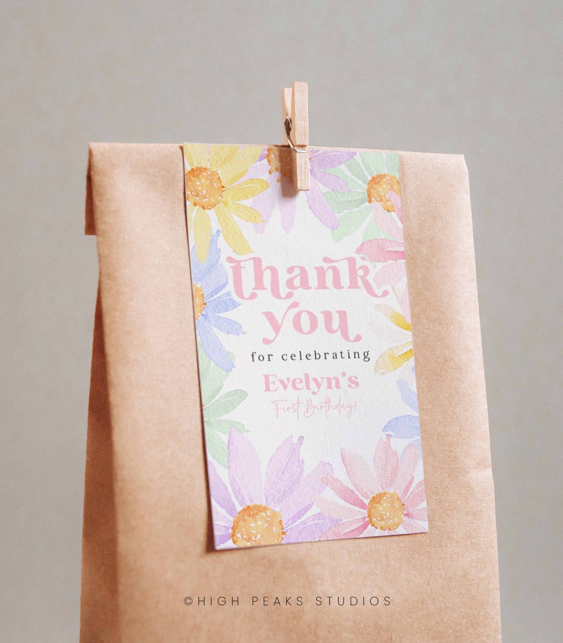 Pastel Daisy Birthday Favor Tags - High Peaks Studios