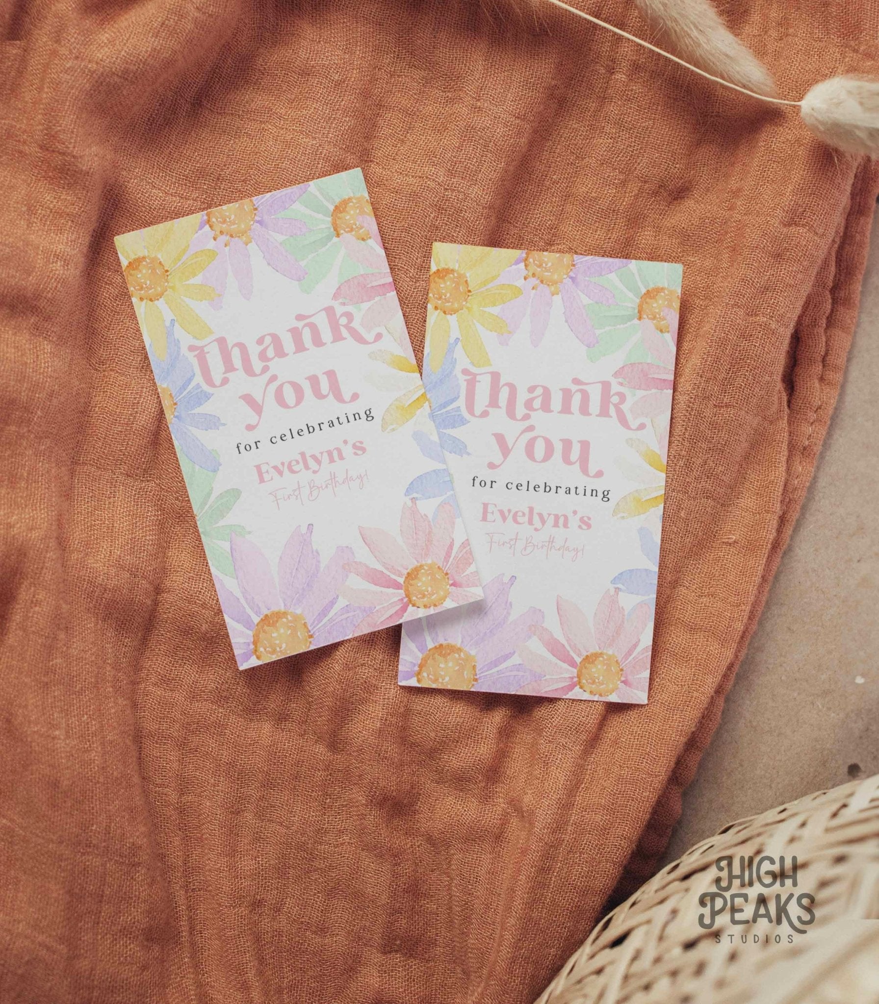 Pastel Daisy Birthday Favor Tags - High Peaks Studios