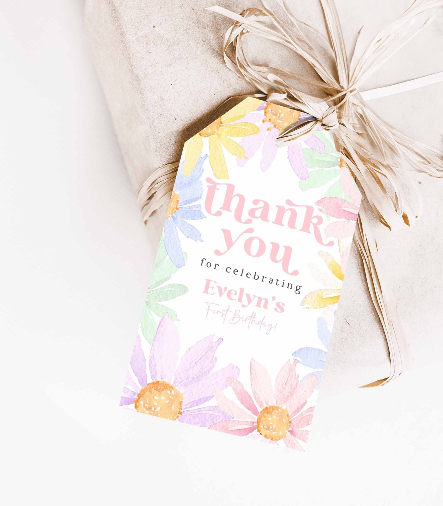 Pastel Daisy Birthday Favor Tags - High Peaks Studios