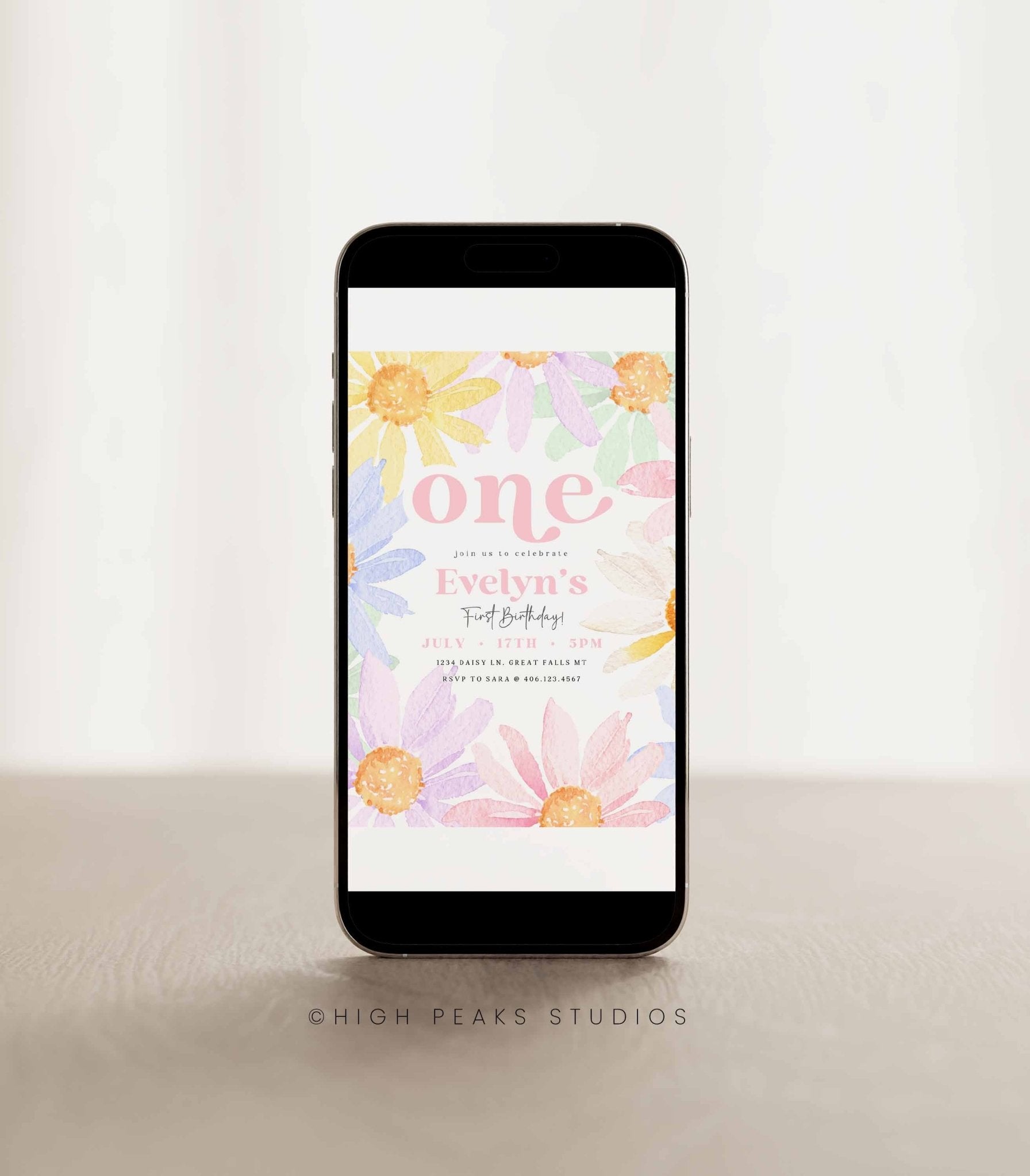 Pastel Daisy Birthday Invitation - High Peaks Studios