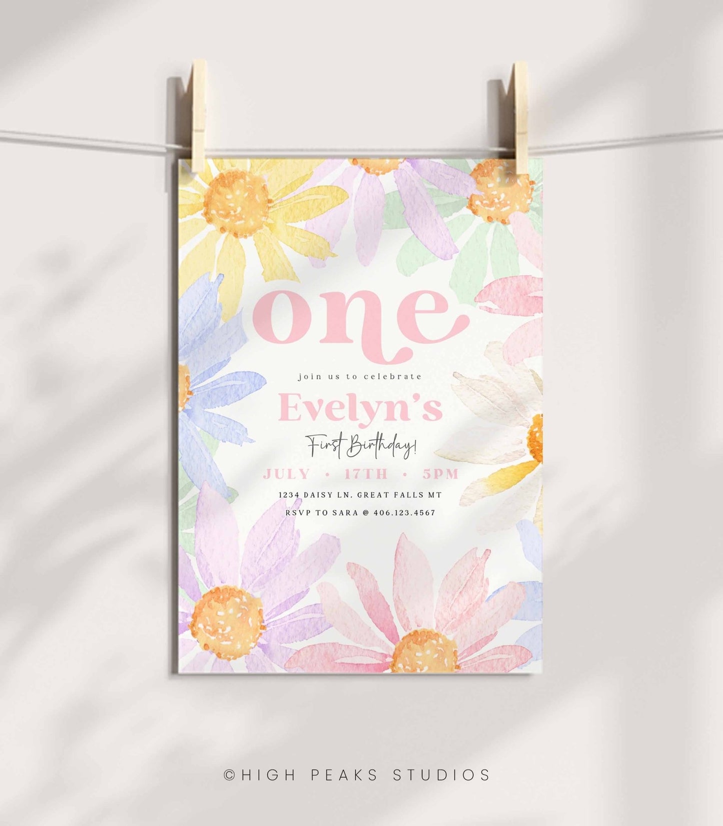 Pastel Daisy Birthday Invitation - High Peaks Studios