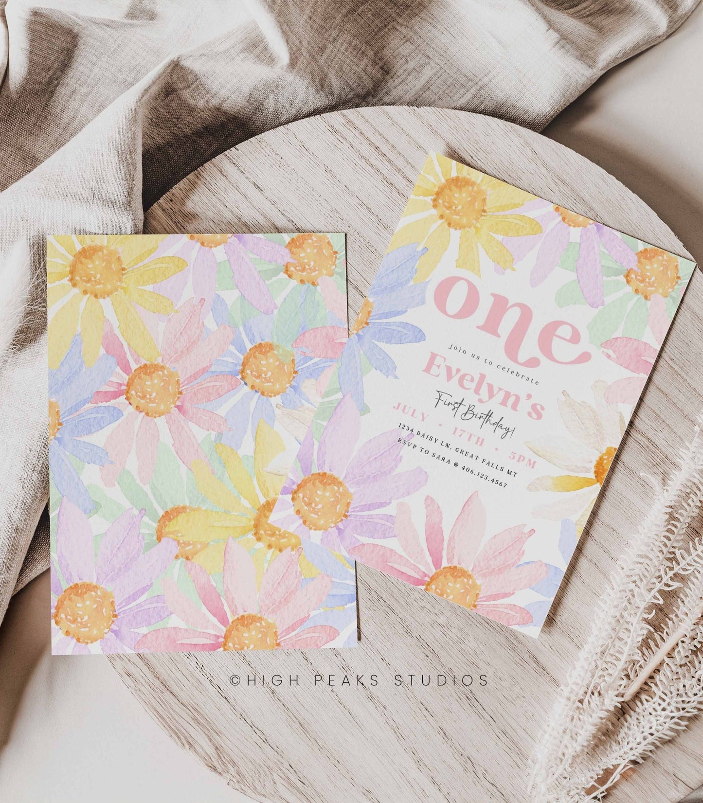 Pastel Daisy Birthday Invitation - High Peaks Studios