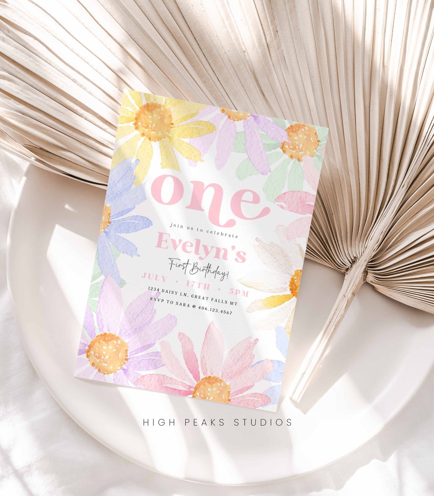 Pastel Daisy Birthday Invitation - High Peaks Studios
