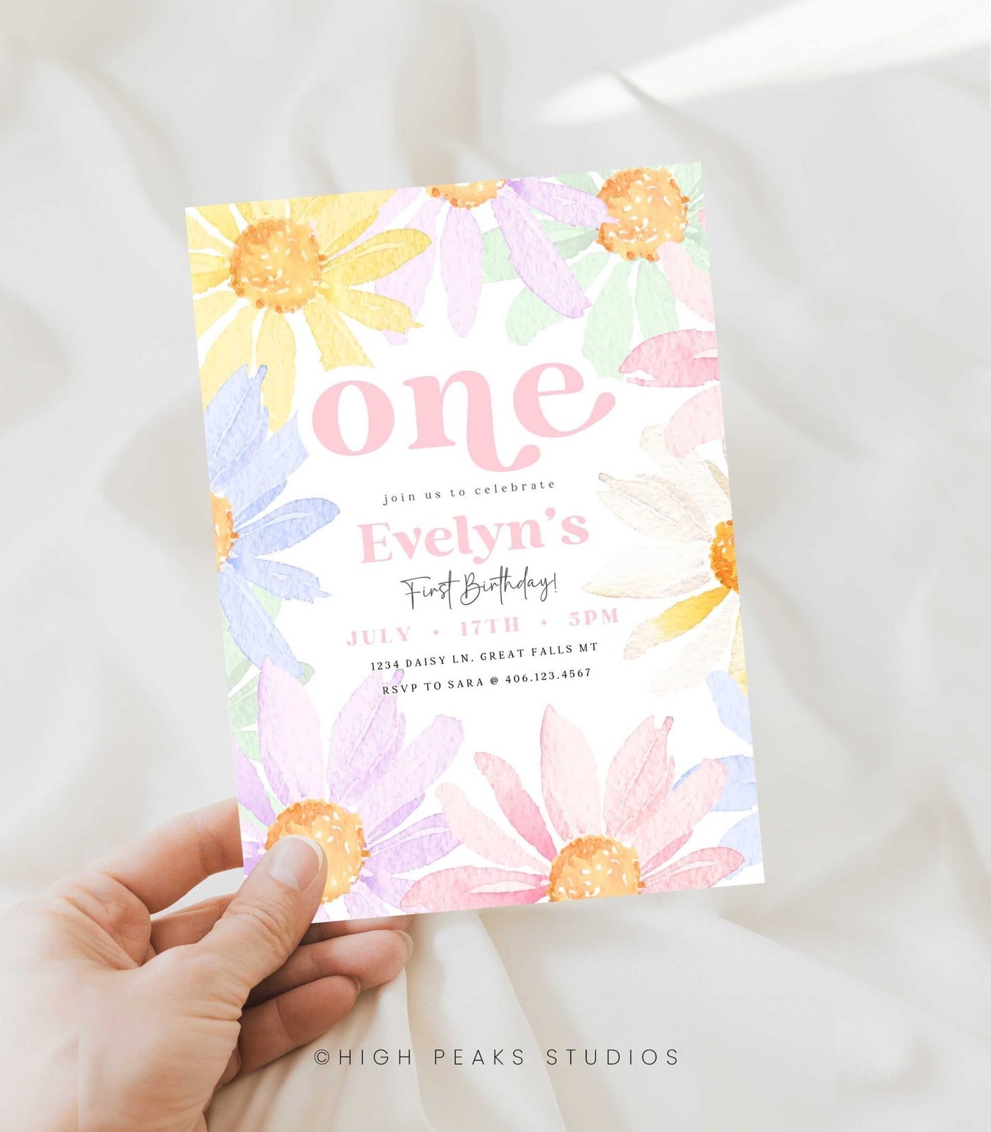 Pastel Daisy Birthday Invitation - High Peaks Studios