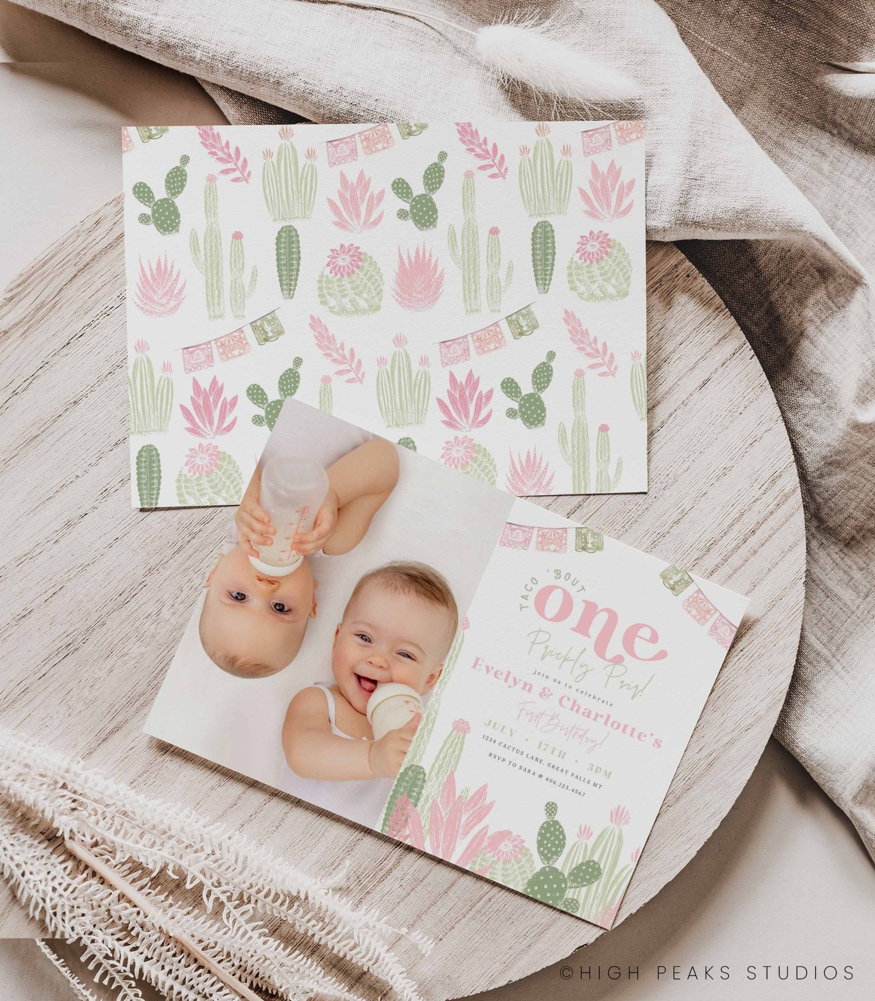 Taco Bout One Prickly Pair First Birthday Photo Invitation - High Peaks Studios