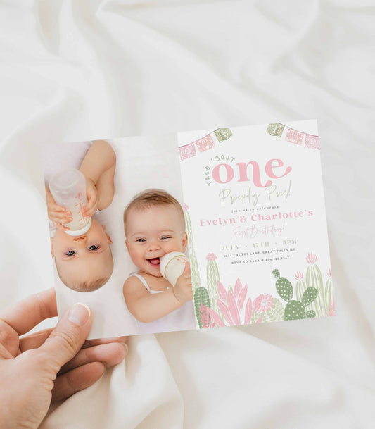 Taco Bout One Prickly Pair First Birthday Photo Invitation - High Peaks Studios