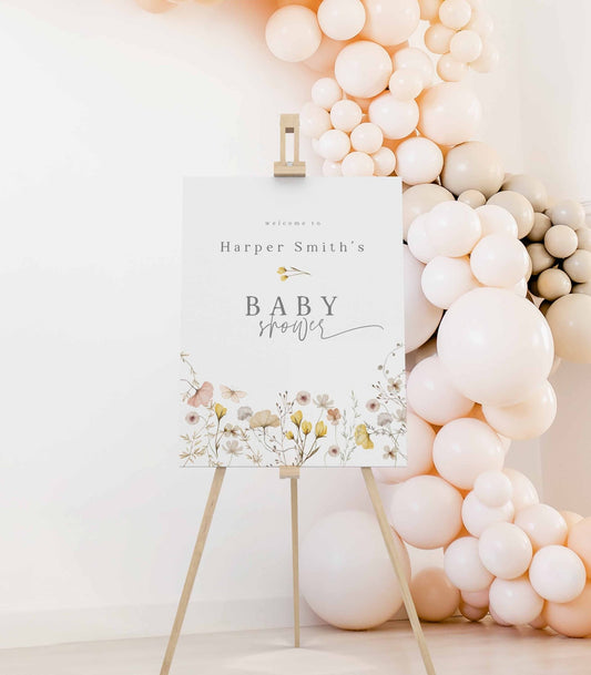 Wildflower Baby Shower Welcome Sign Template - High Peaks Studios