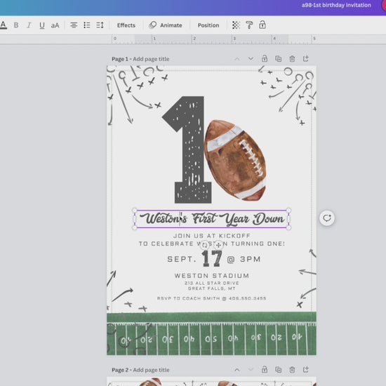 High peaks studios demonstration on how to edit our first year down birthday invitation