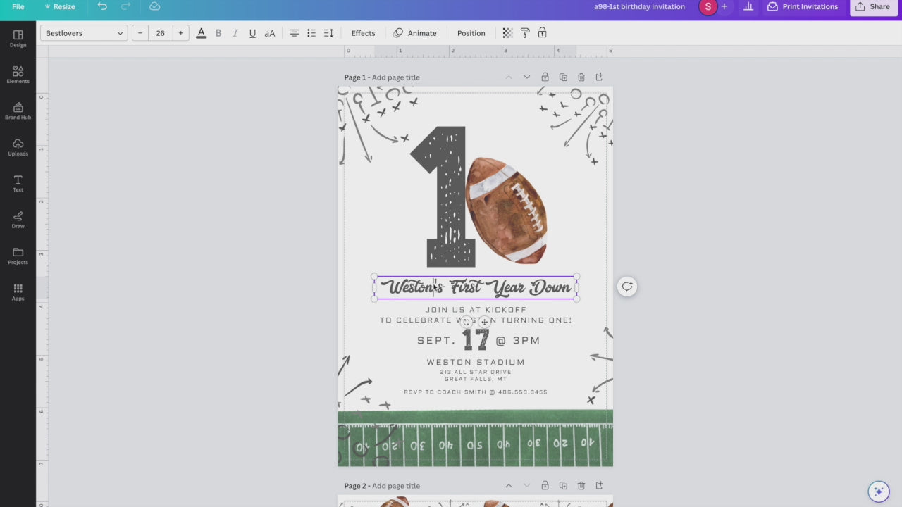 High peaks studios demonstration on how to edit our first year down birthday invitation