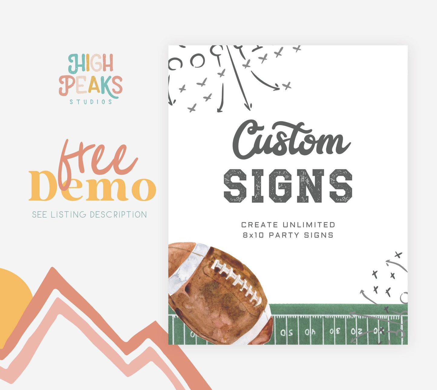 8x10 Custom Sign Template - Football Theme - High Peaks Studios