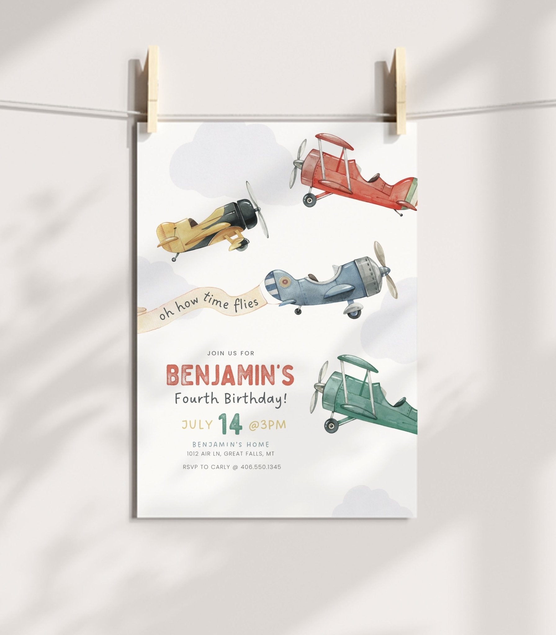 Airplane Birthday Invitation Template - High Peaks Studios