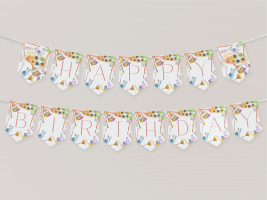 Art Theme Happy Birthday Banner Printable - High Peaks Studios