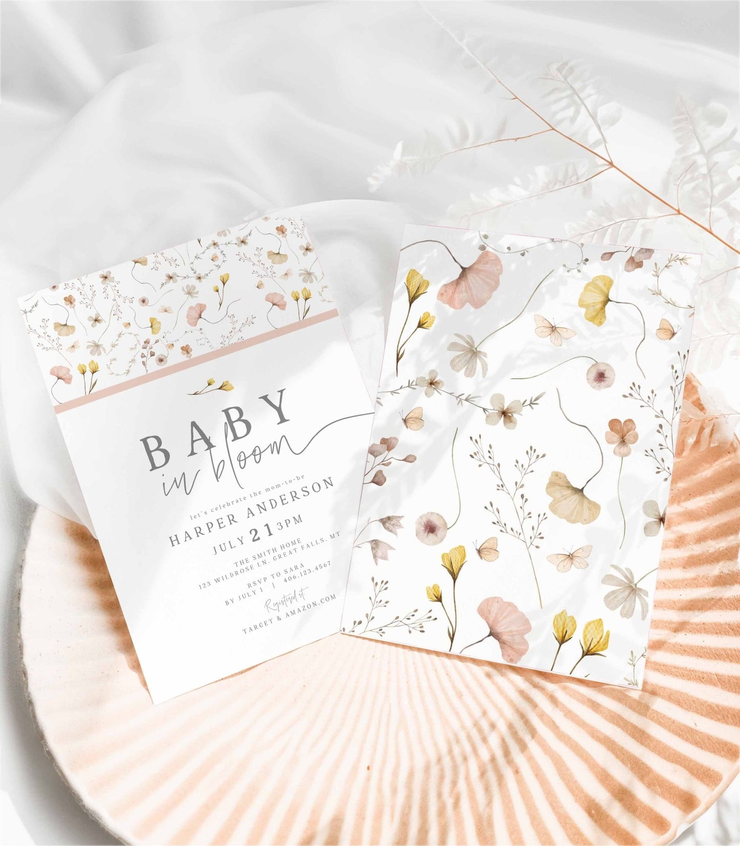 Baby In Bloom Baby Shower Invitation and Insert Cards Bundle - High Peaks Studios
