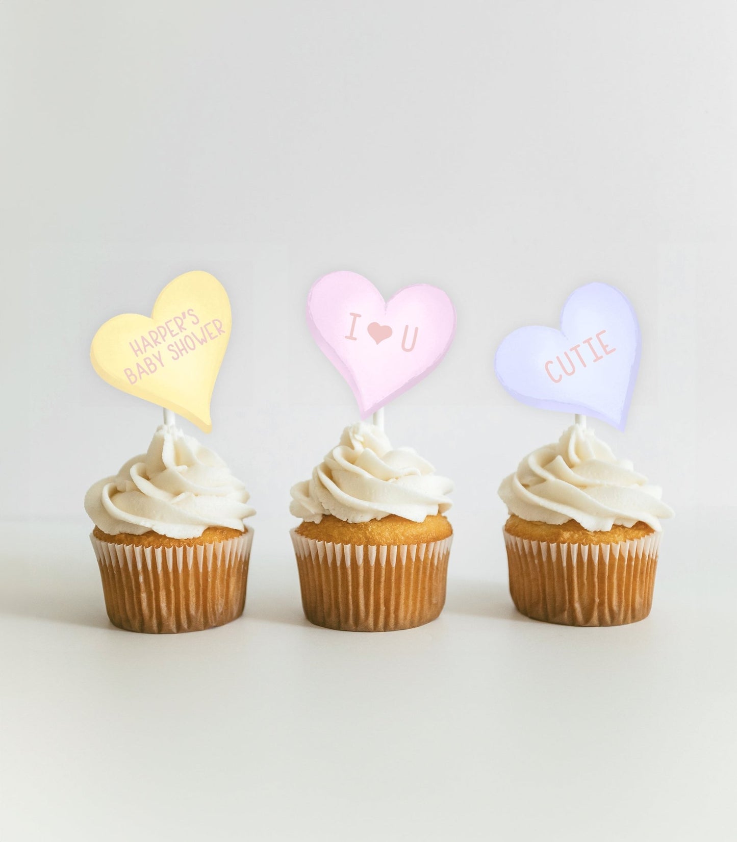 Baby Shower Sweetheart Cupcake Toppers Printables - High Peaks Studios