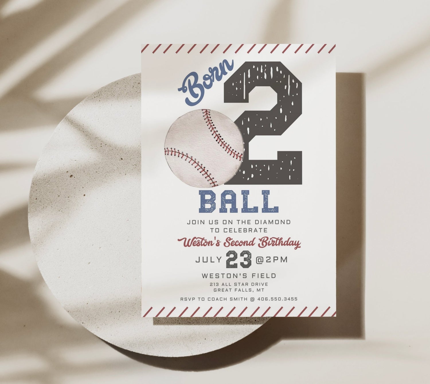 Baseball Born TWO Ball Second Birthday Invitation - High Peaks Studios