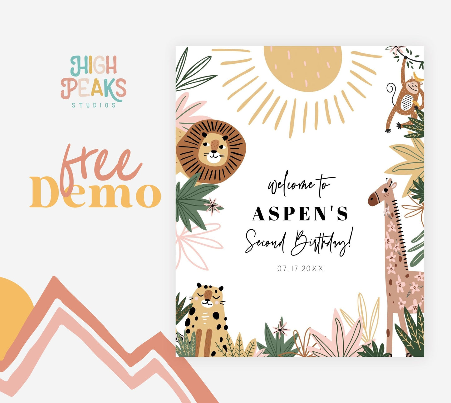 Boho Safari Birthday Welcome Sign - Great for Any Age! - High Peaks Studios