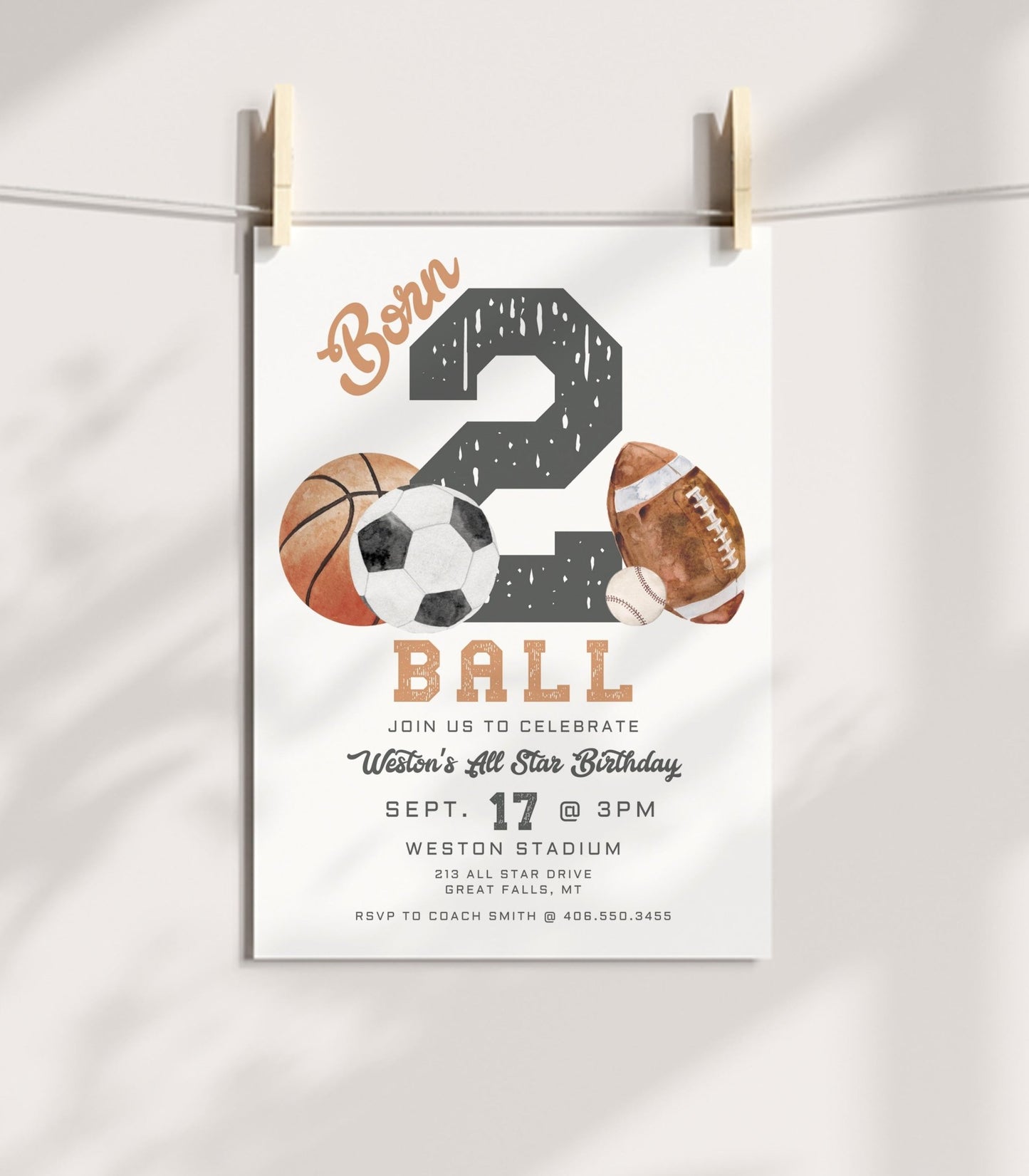 Born TWO Ball Birthday Invitation - High Peaks Studios