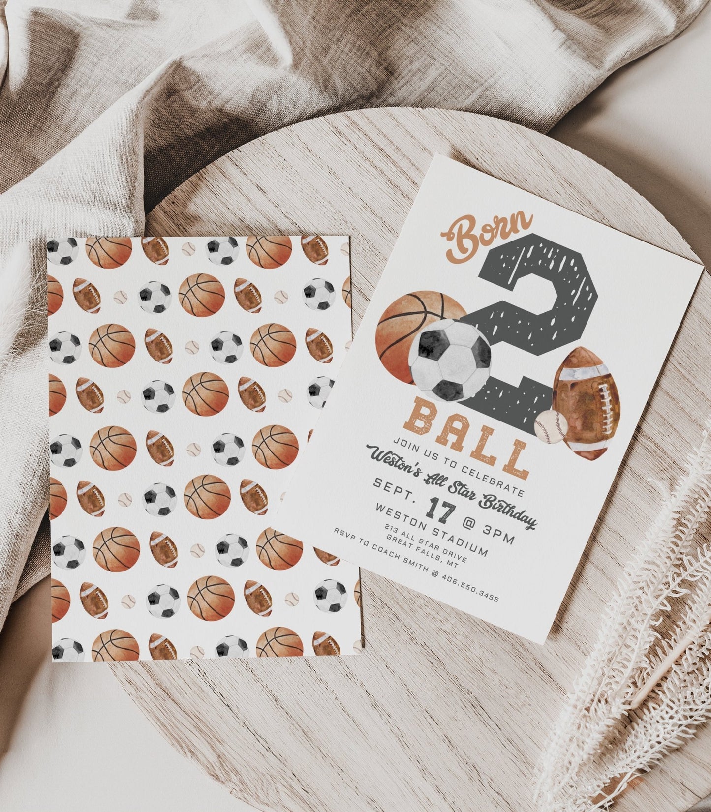 Born TWO Ball Birthday Invitation - High Peaks Studios