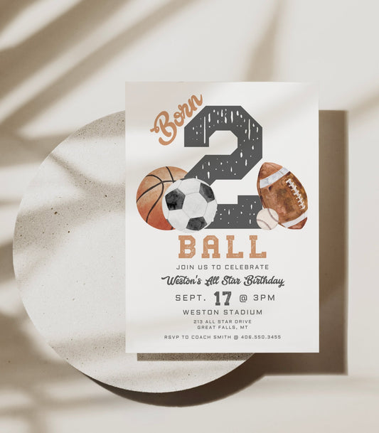 Born TWO Ball Birthday Invitation - High Peaks Studios