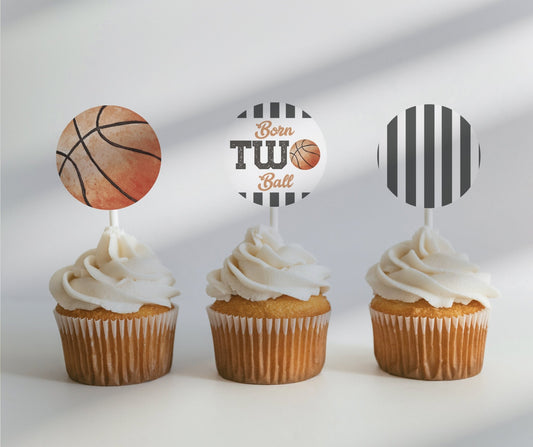 Born TWO Ball Second Birthday Cupcake Toppers - High Peaks Studios
