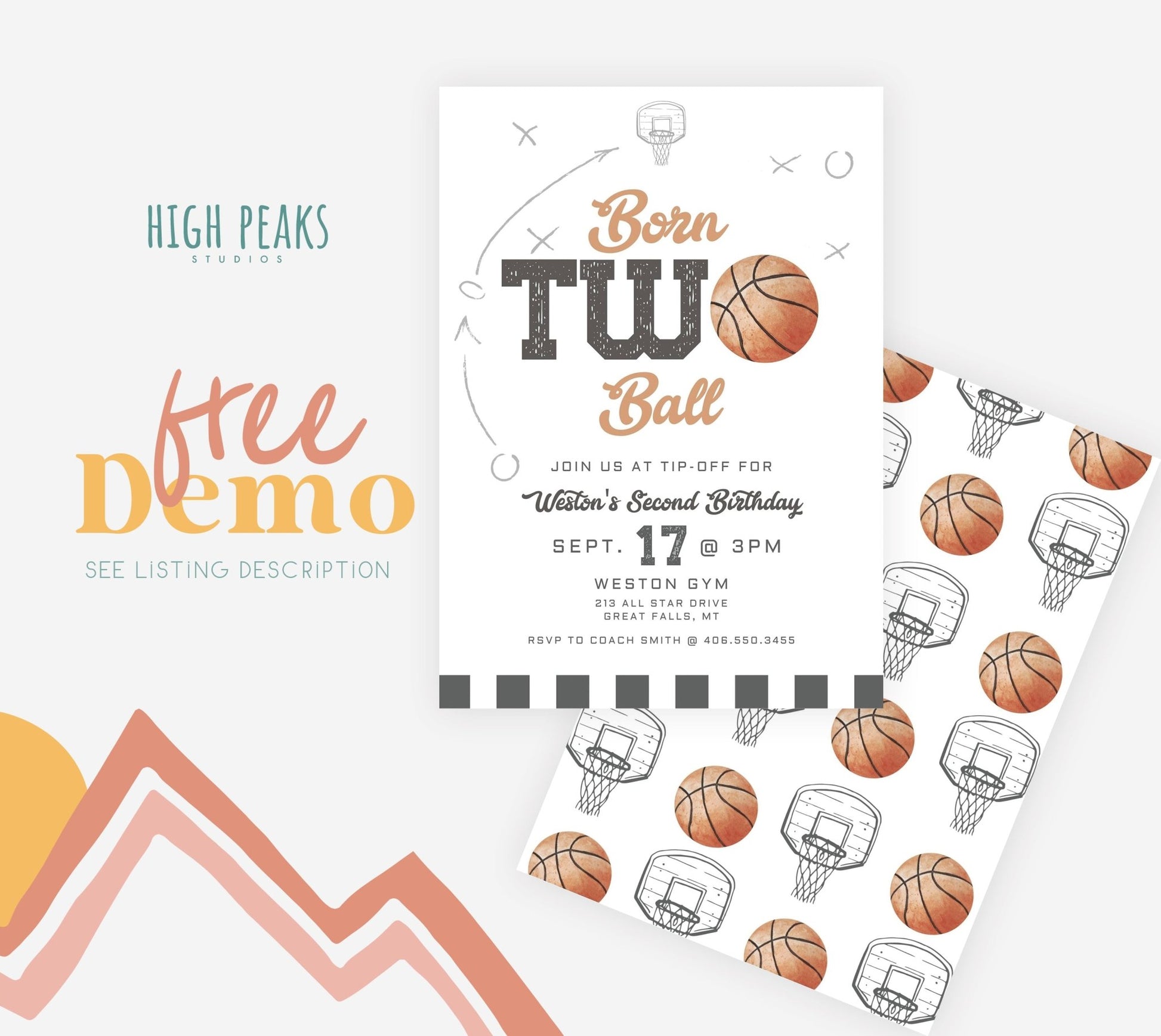 Born TWO Ball Second Birthday Invitation - High Peaks Studios