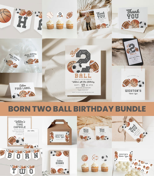 Born TWO Ball Second Birthday Invitation Bundle Printables - High Peaks Studios