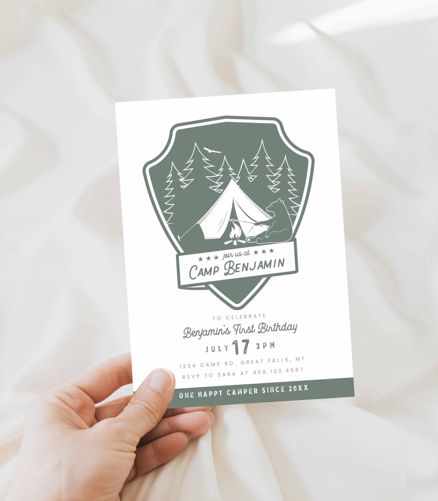 Camping Birthday Invitation Printable - High Peaks Studios