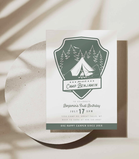 Camping Birthday Invitation Printable - High Peaks Studios