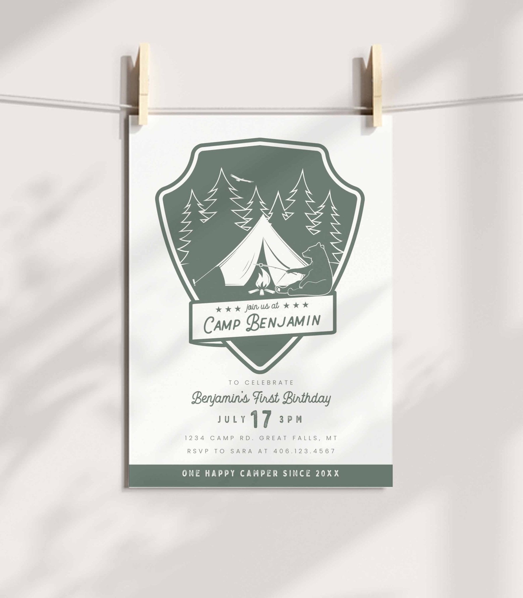 Camping Birthday Invitation Printable - High Peaks Studios