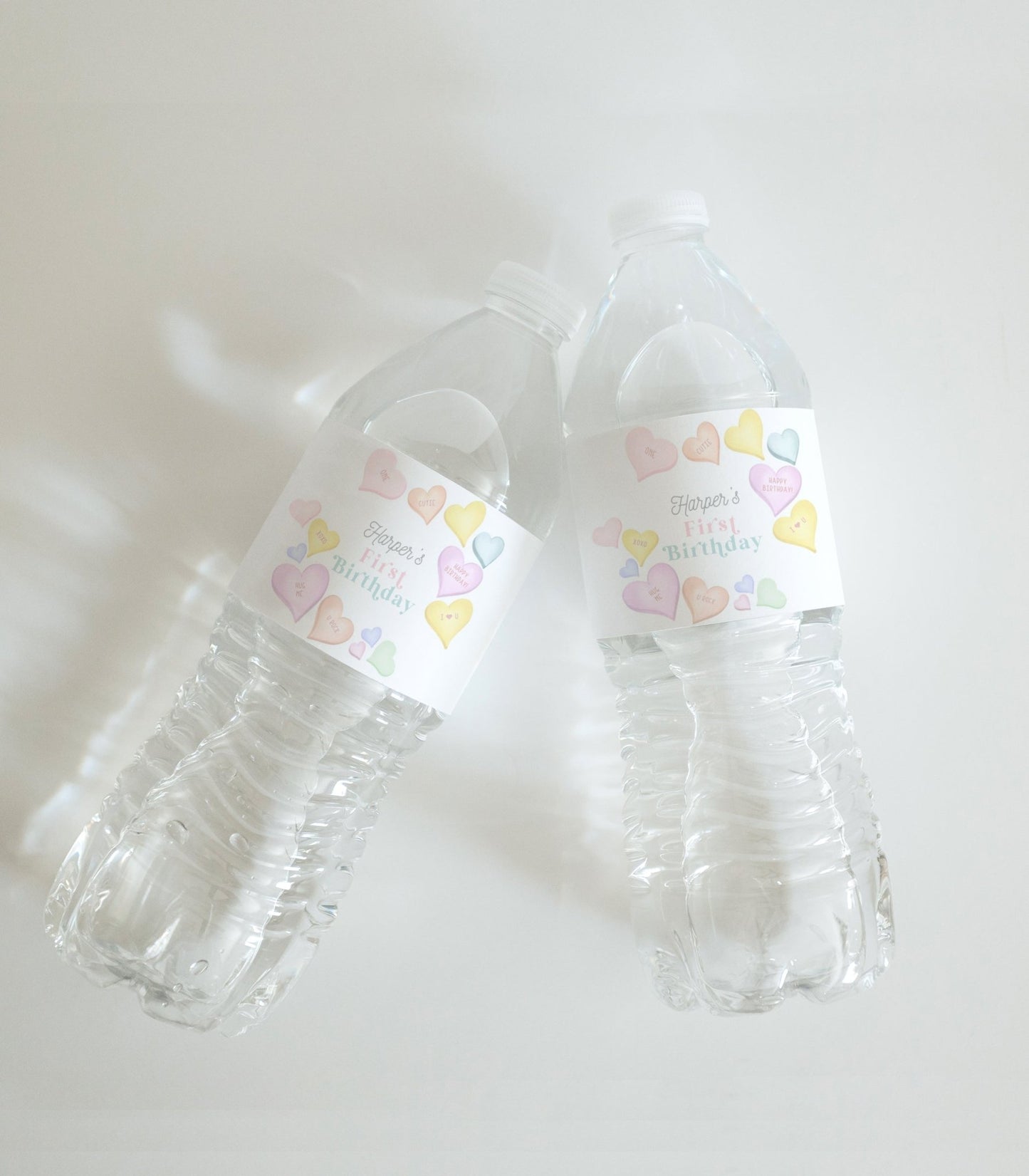 Candy Hearts Party Water Bottle Label Printables - High Peaks Studios