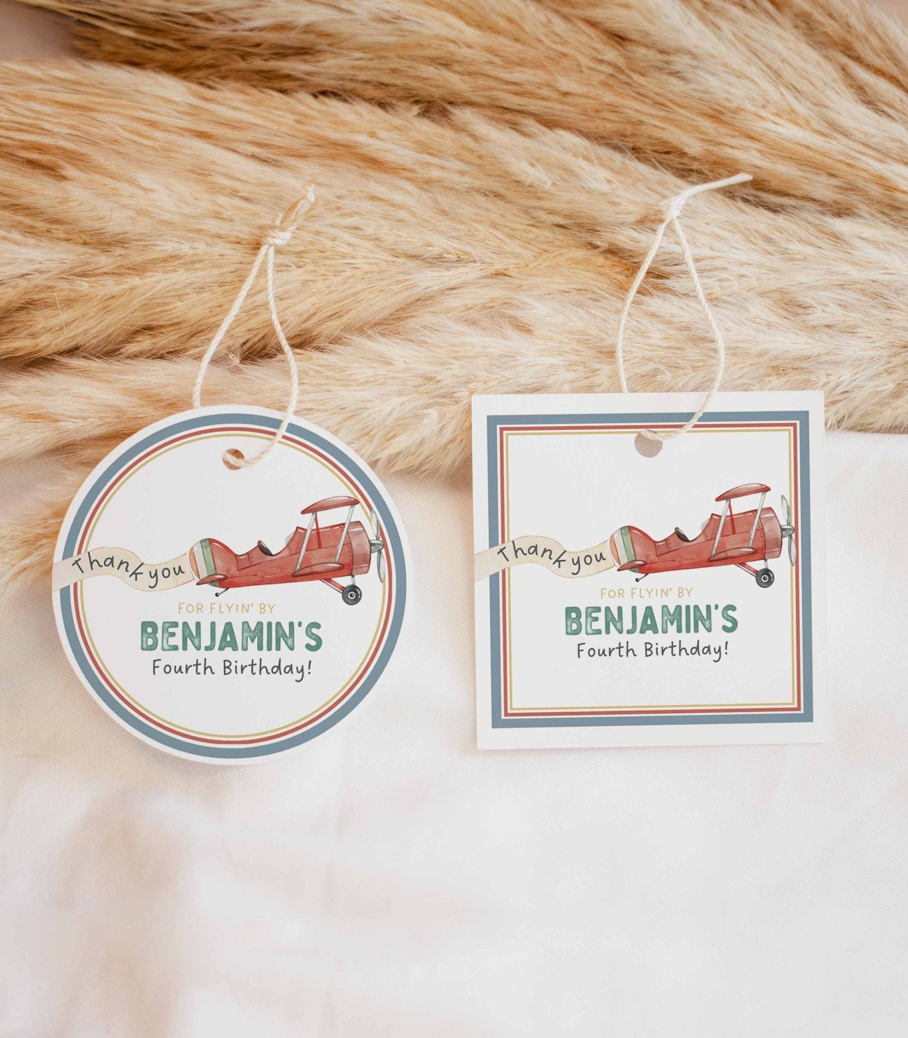 Circle and Square Airplane Birthday Favor Tag or Stickers - High Peaks Studios
