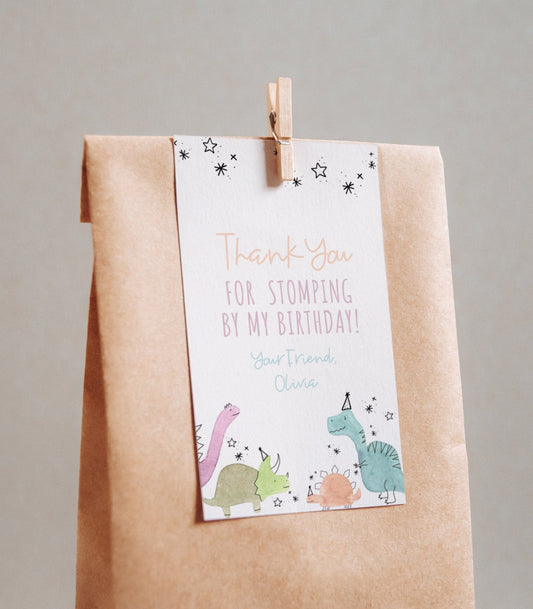 Colorful Dinosaur Favor Tag Printables - High Peaks Studios