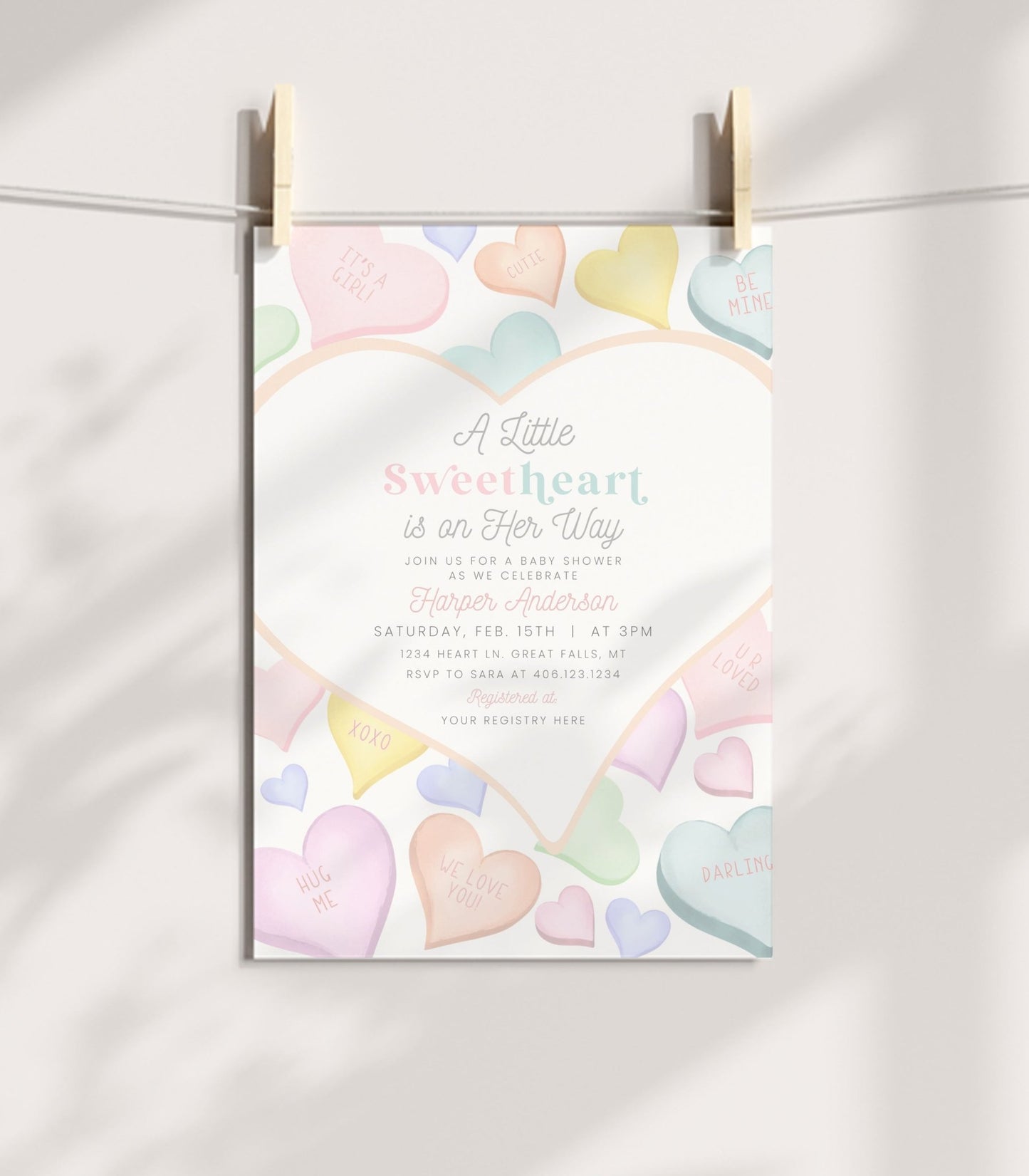 Conversation Heart Baby Shower Invitation Printable - High Peaks Studios