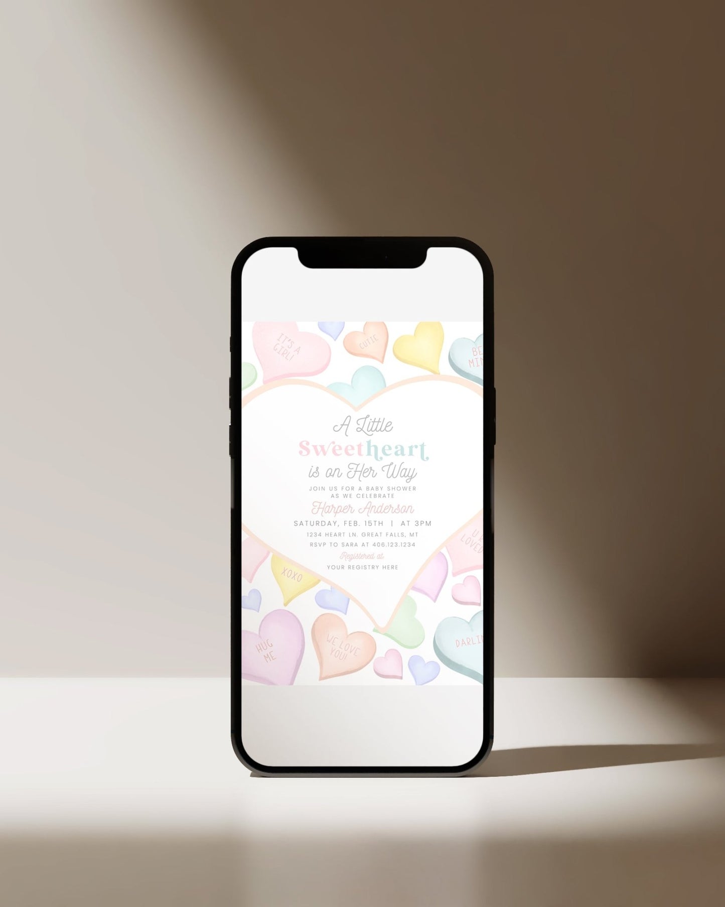 Conversation Heart Baby Shower Invitation Printable - High Peaks Studios