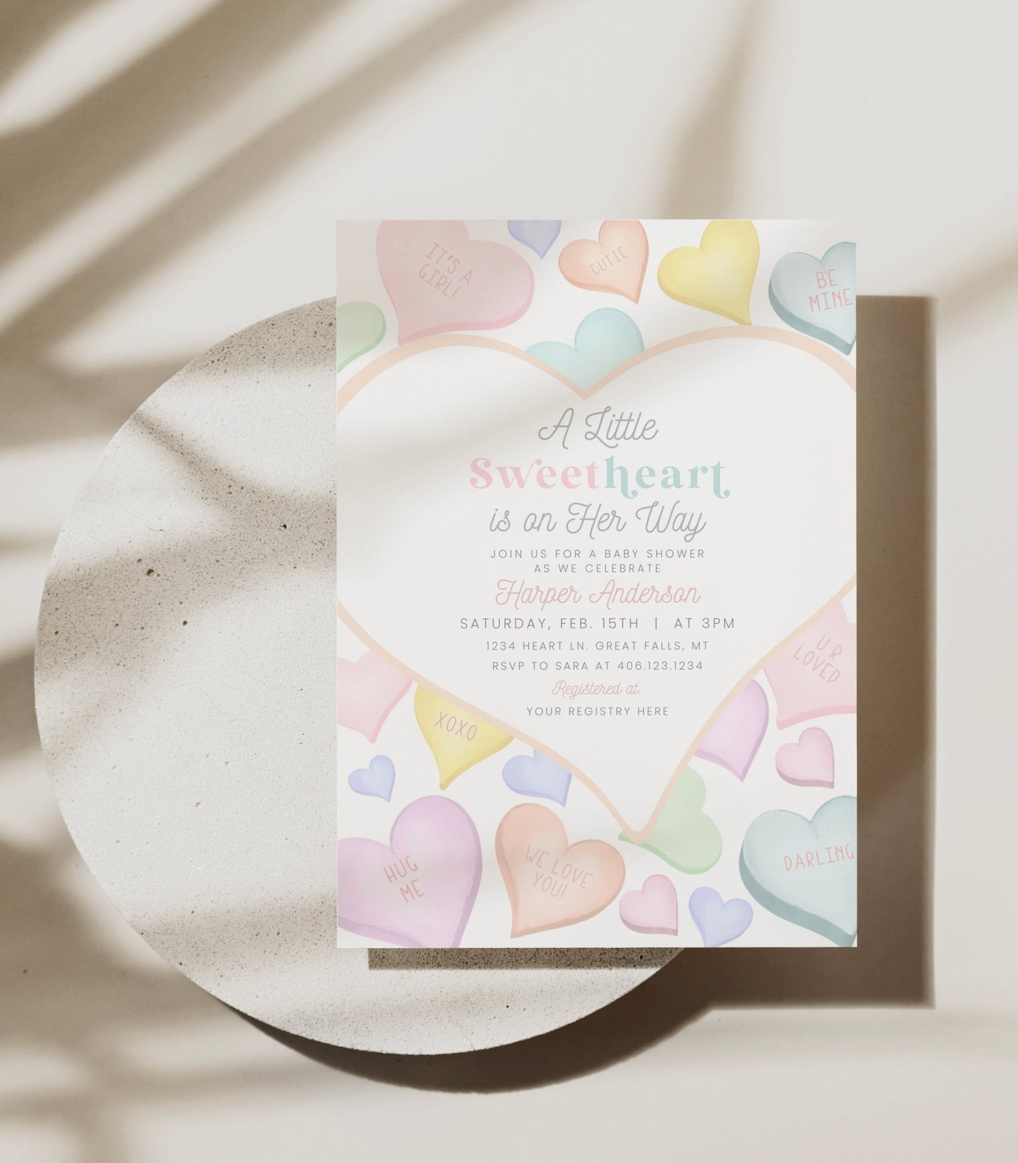 Conversation Heart Baby Shower Invitation Printable - High Peaks Studios